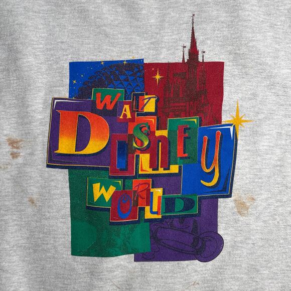 Vintage 90s Disney World Sweatshirt Men's XL Gray Crew Neck Short Sleeve 6252 - Picture 4 of 11